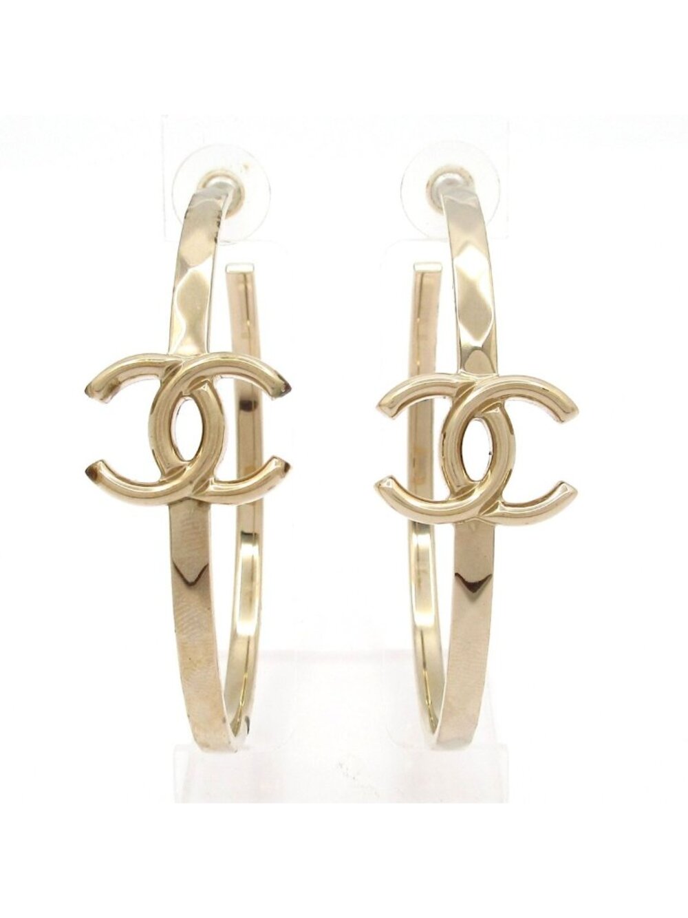 Chanel Earrings Gold Hoop CC Logo
